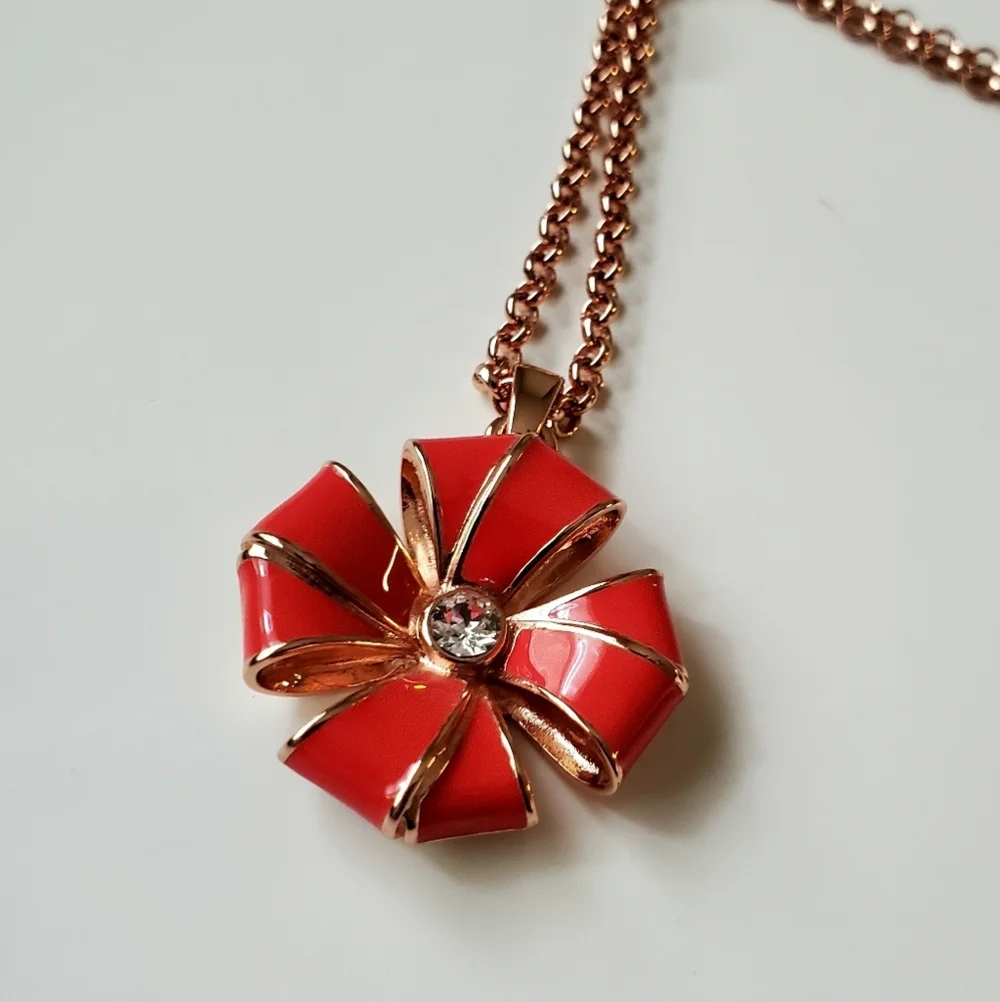 Ted Baker Renie Enamel Rosette Coral Pendant Necklace